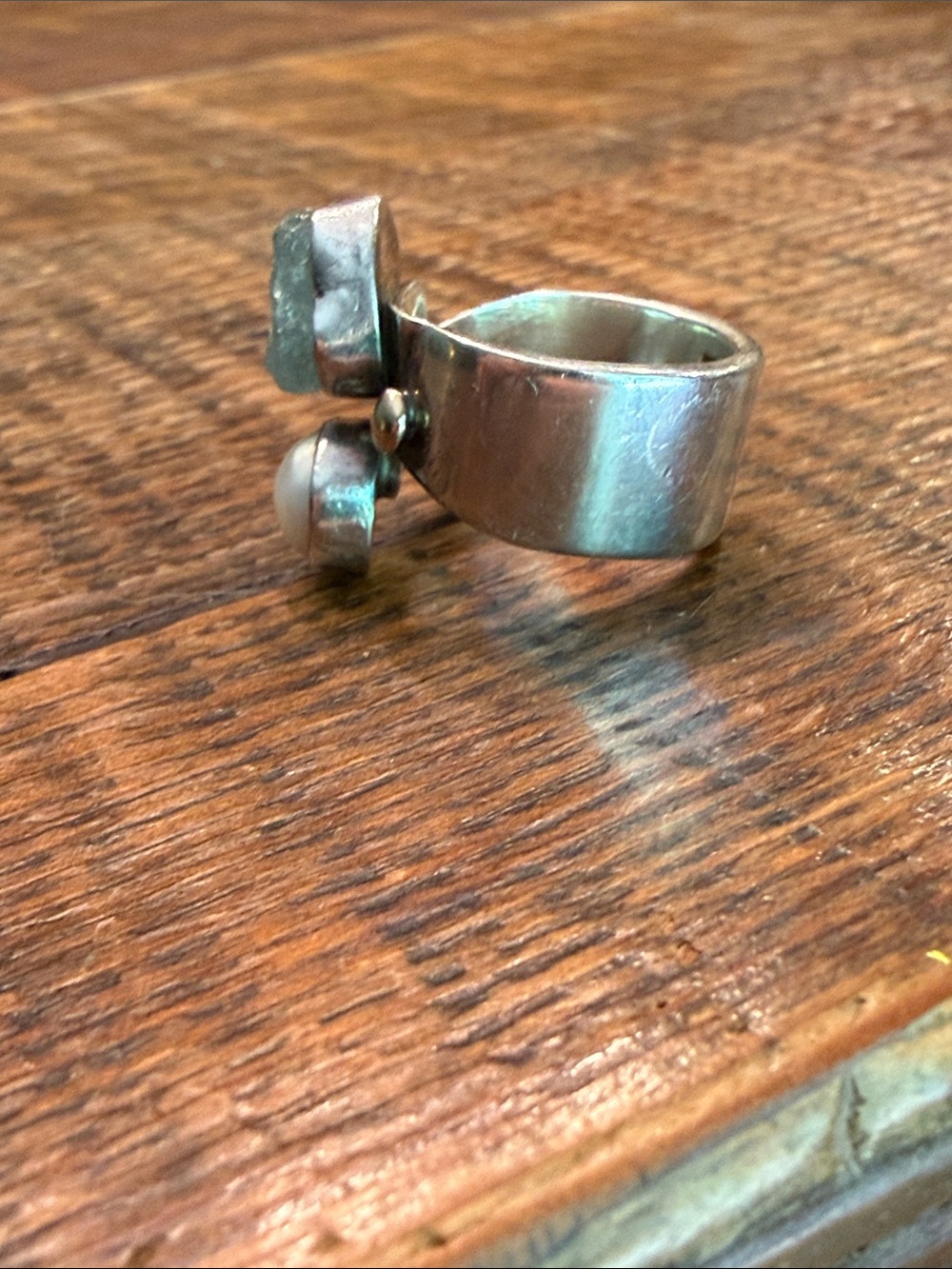 Lilly Barrack Sterling Silver Ring with Aquamarine & Opalescent Cabochon. - Picture 6 of 9